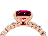 Rose gold Princess Cut Garnet Solitaire with Side Stones, Pave Band, Four-Prong Setting_40