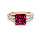 Rose gold Princess Cut Garnet Split Shank Engagement Ring with Pavé Band