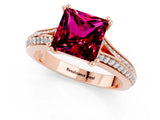 Rose gold Princess Cut Garnet Split Shank Engagement Ring with Pavé Band_1