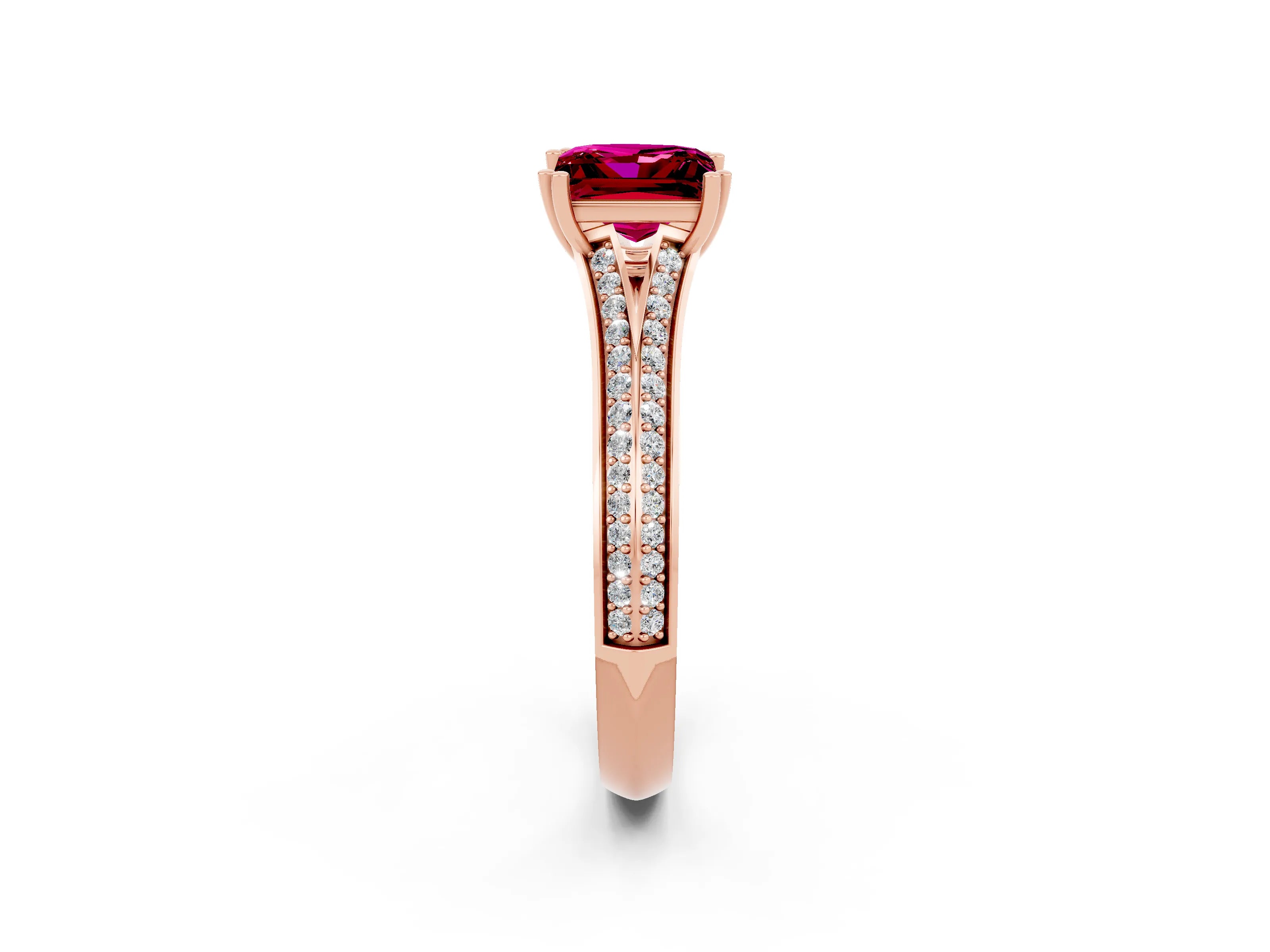 Rose gold Princess Cut Garnet Split Shank Engagement Ring with Pavé Band_2