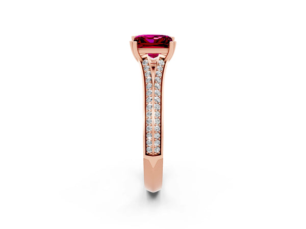 Rose gold Princess Cut Garnet Split Shank Engagement Ring with Pavé Band