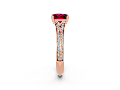 Rose gold Princess Cut Garnet Split Shank Engagement Ring with Pavé Band_2