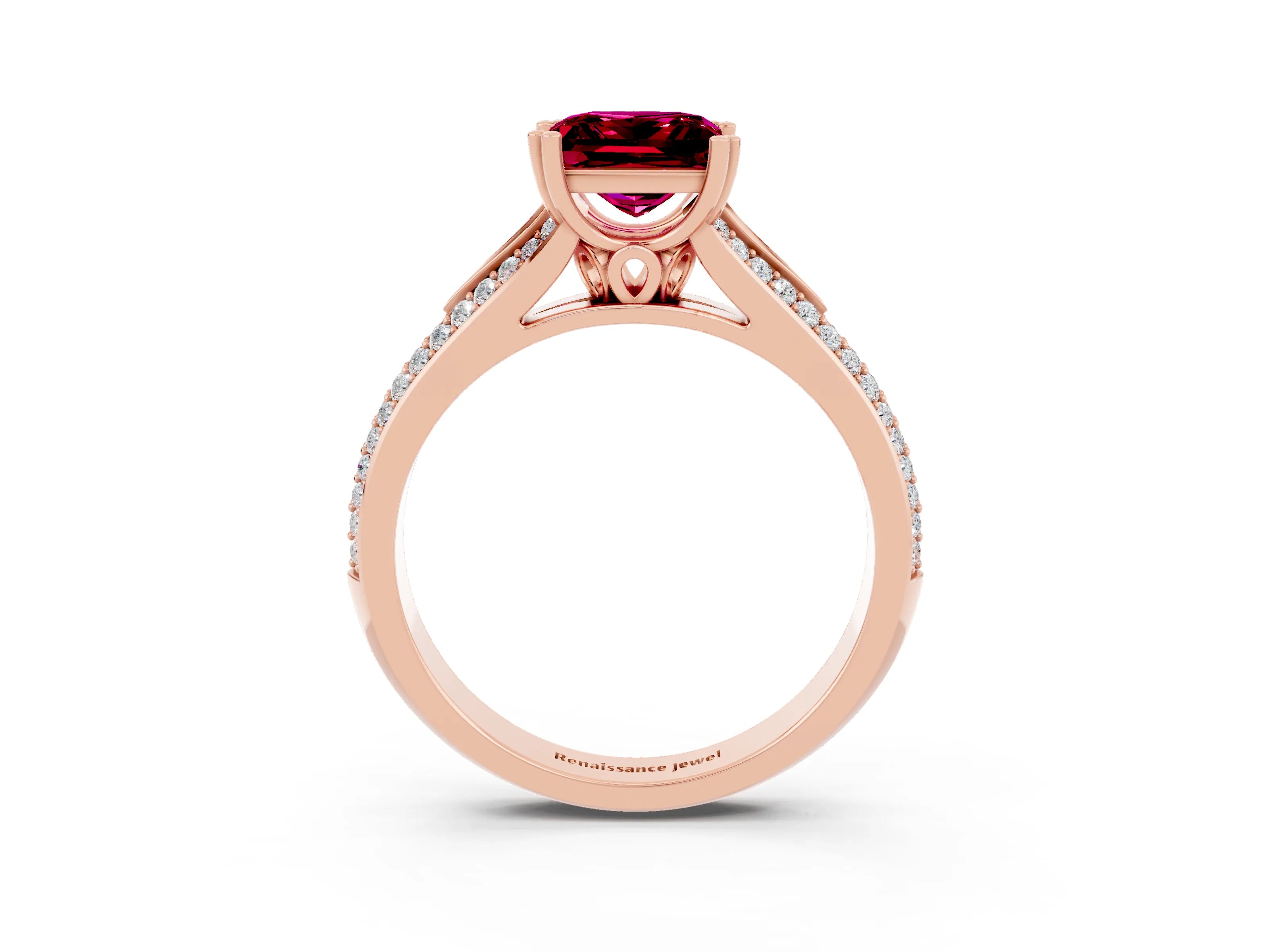 Rose gold Princess Cut Garnet Split Shank Engagement Ring with Pavé Band_3
