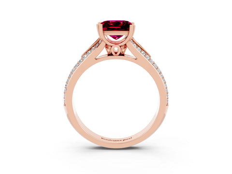 Rose gold Princess Cut Garnet Split Shank Engagement Ring with Pavé Band_3