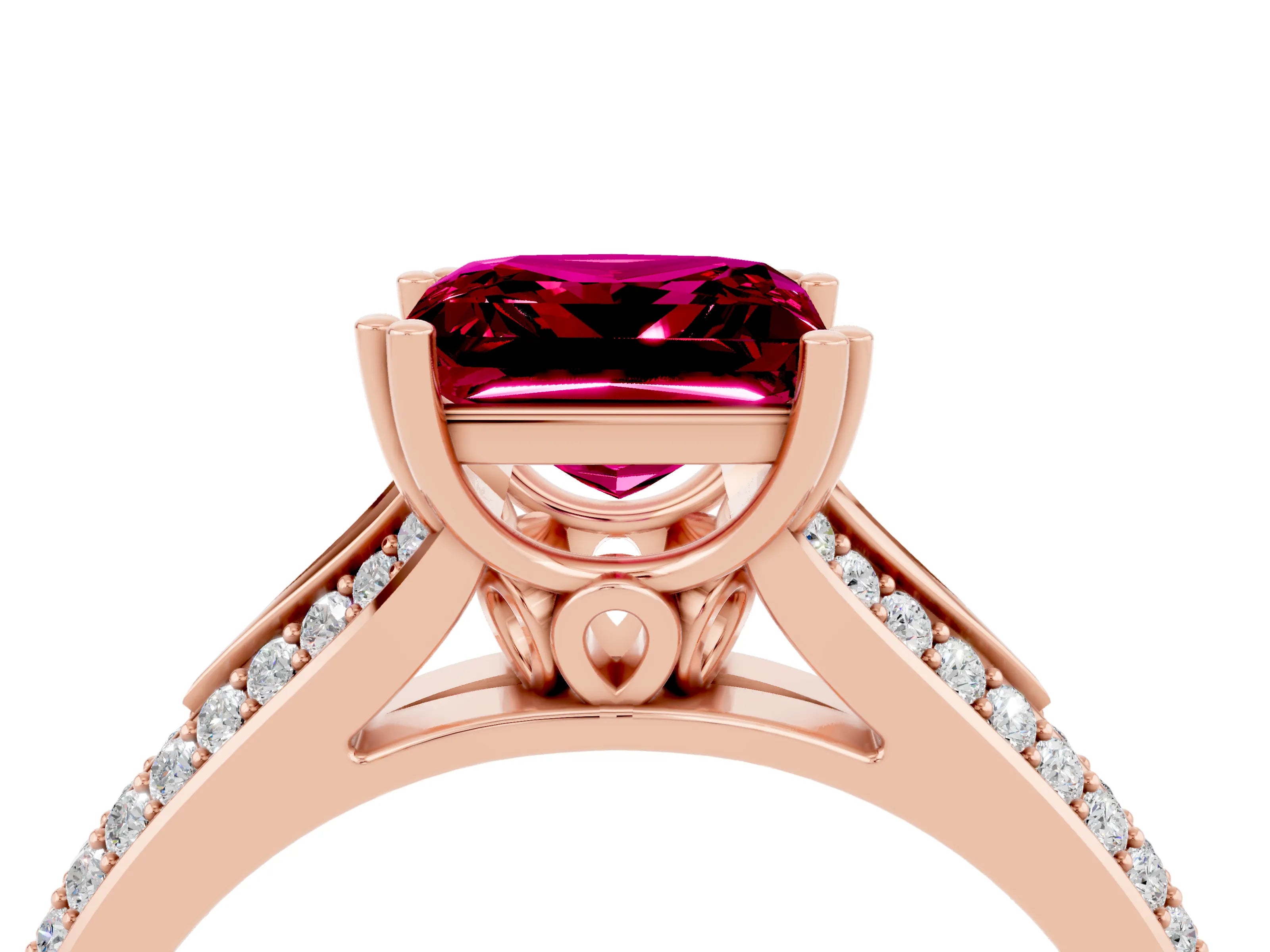 Rose gold Princess Cut Garnet Split Shank Engagement Ring with Pavé Band_4