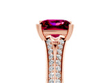 Rose gold Princess Cut Garnet Split Shank Engagement Ring with Pavé Band_5
