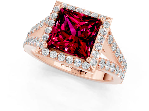 Rose gold Princess Cut Garnet Split Shank Halo Ring with Four-Prong Setting_13