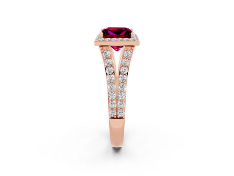 Rose gold Princess Cut Garnet Split Shank Halo Ring with Four-Prong Setting_14