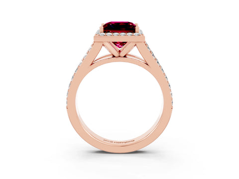 Rose gold Princess Cut Garnet Split Shank Halo Ring with Four-Prong Setting_15