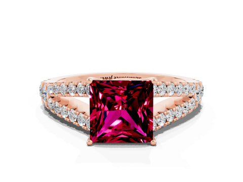 Rose gold Princess Cut Garnet Split Shank Pavé Engagement Ring with Four-Prong Setting_12