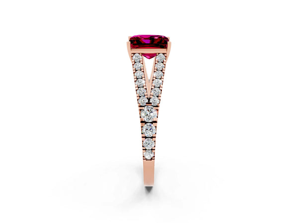 Rose gold Princess Cut Garnet Split Shank Pavé Engagement Ring with Four-Prong Setting