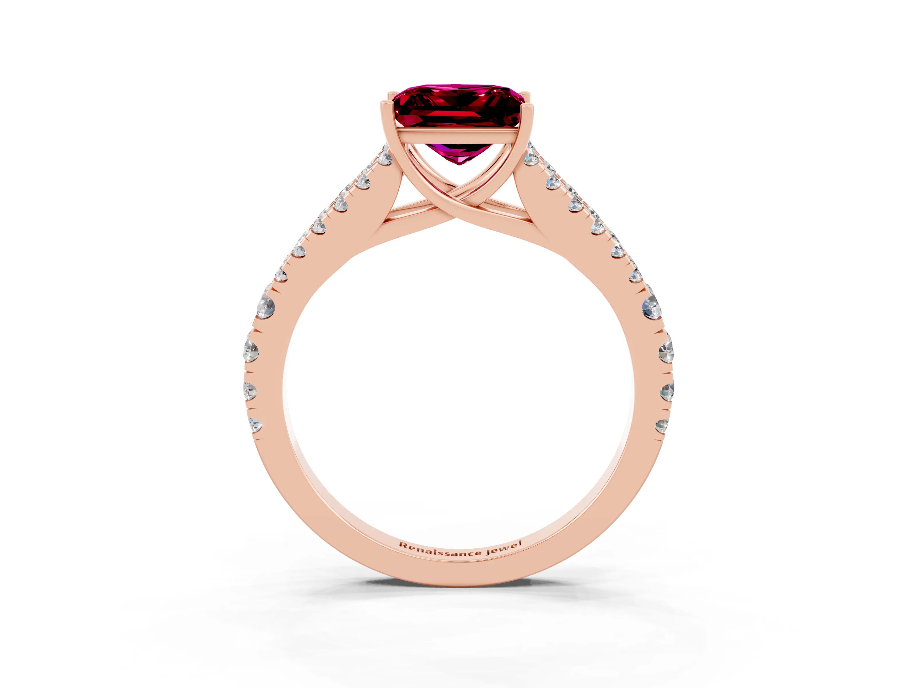 Rose gold Princess Cut Garnet Split Shank Pavé Engagement Ring with Four-Prong Setting_15