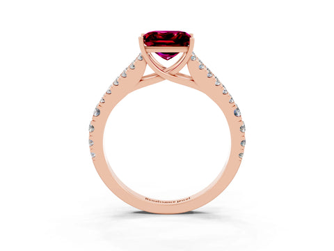 Rose gold Princess Cut Garnet Split Shank Pavé Engagement Ring with Four-Prong Setting_15