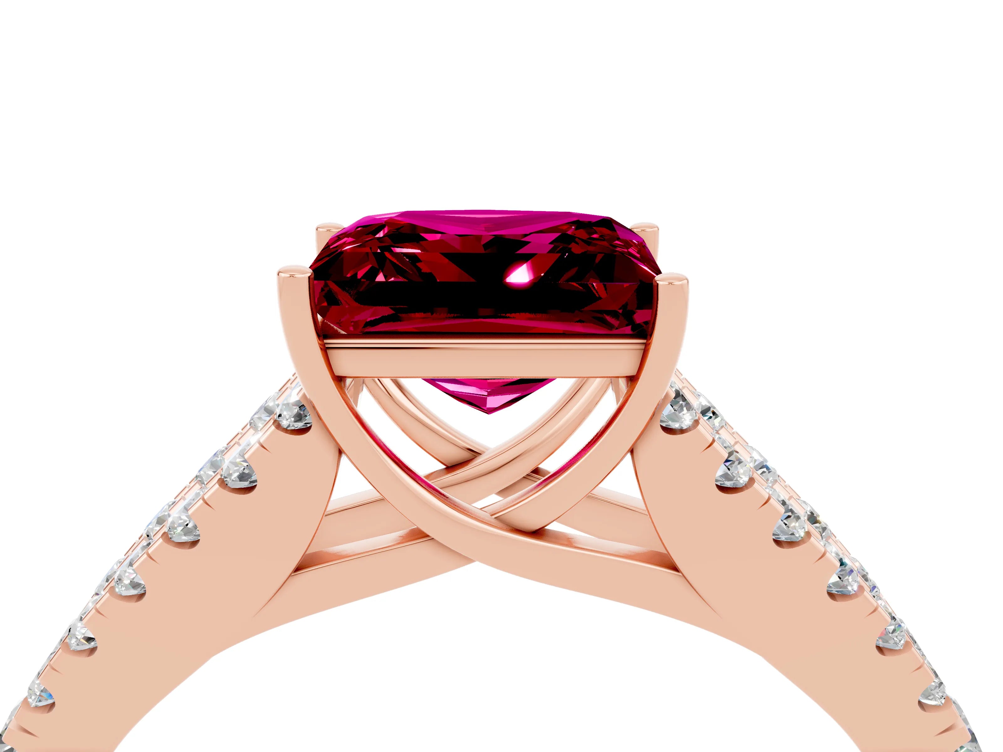 Rose gold Princess Cut Garnet Split Shank Pavé Engagement Ring with Four-Prong Setting_16