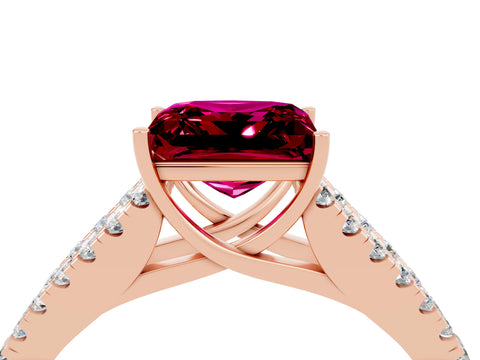 Rose gold Princess Cut Garnet Split Shank Pavé Engagement Ring with Four-Prong Setting_16