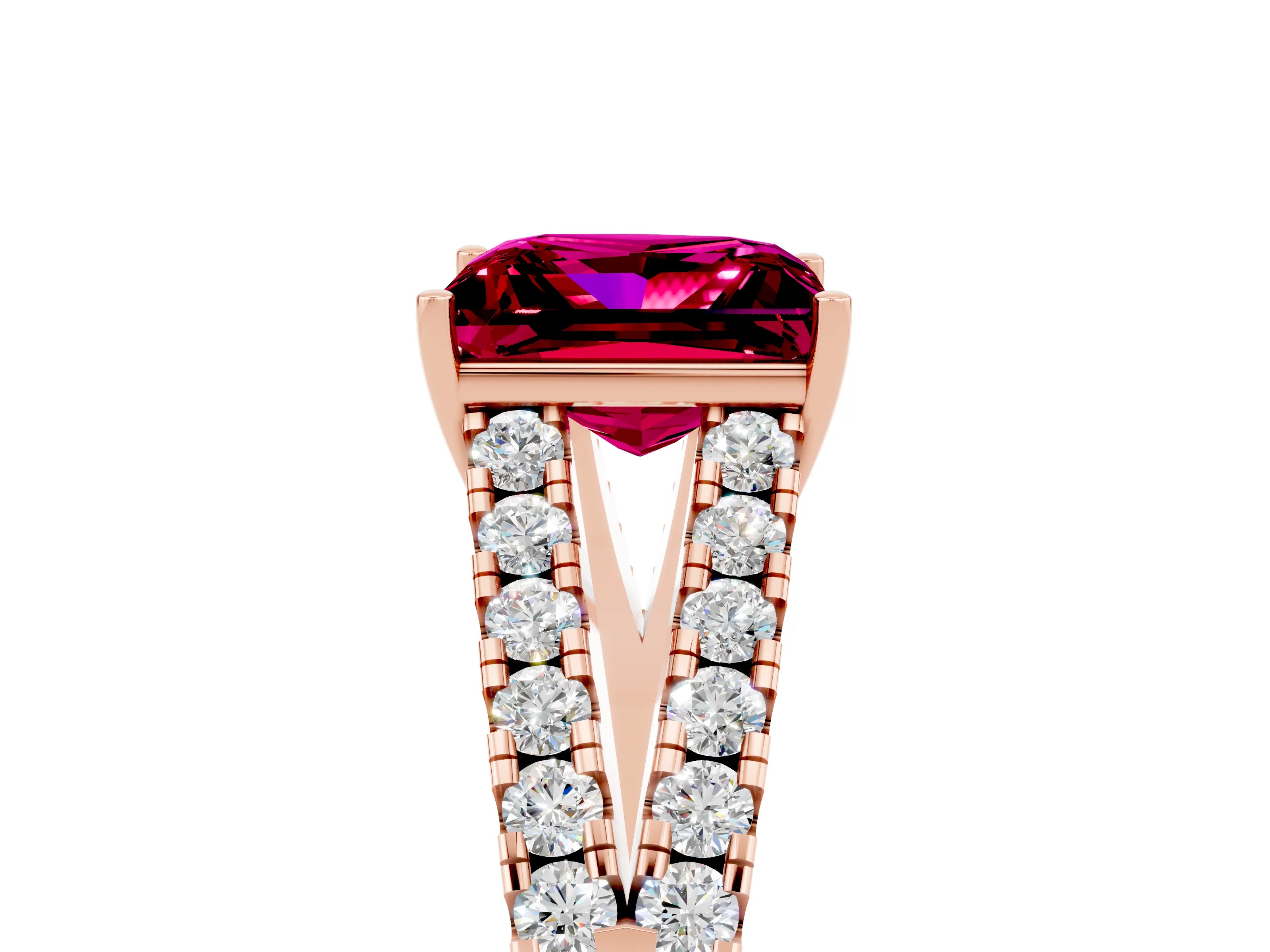 Rose gold Princess Cut Garnet Split Shank Pavé Engagement Ring with Four-Prong Setting_17