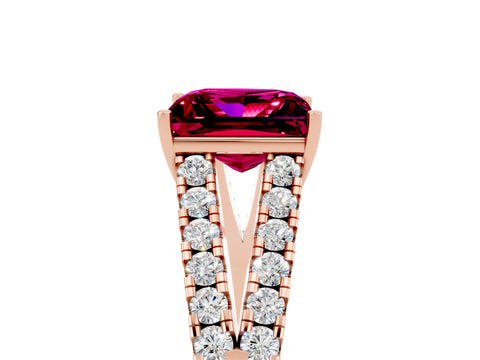 Rose gold Princess Cut Garnet Split Shank Pavé Engagement Ring with Four-Prong Setting_17