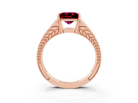 Rose gold Princess Cut Garnet Split Shank Ring with Pavé Band and Four-Prong Setting_3