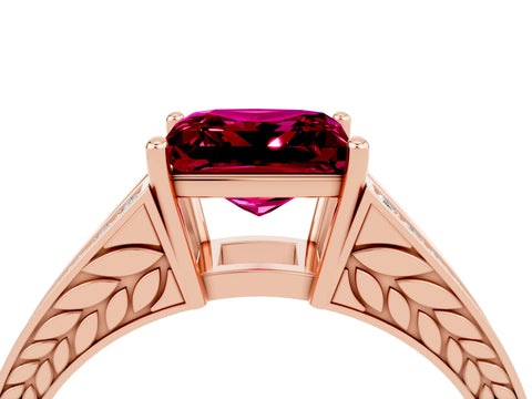 Rose gold Princess Cut Garnet Split Shank Ring with Pavé Band and Four-Prong Setting_4