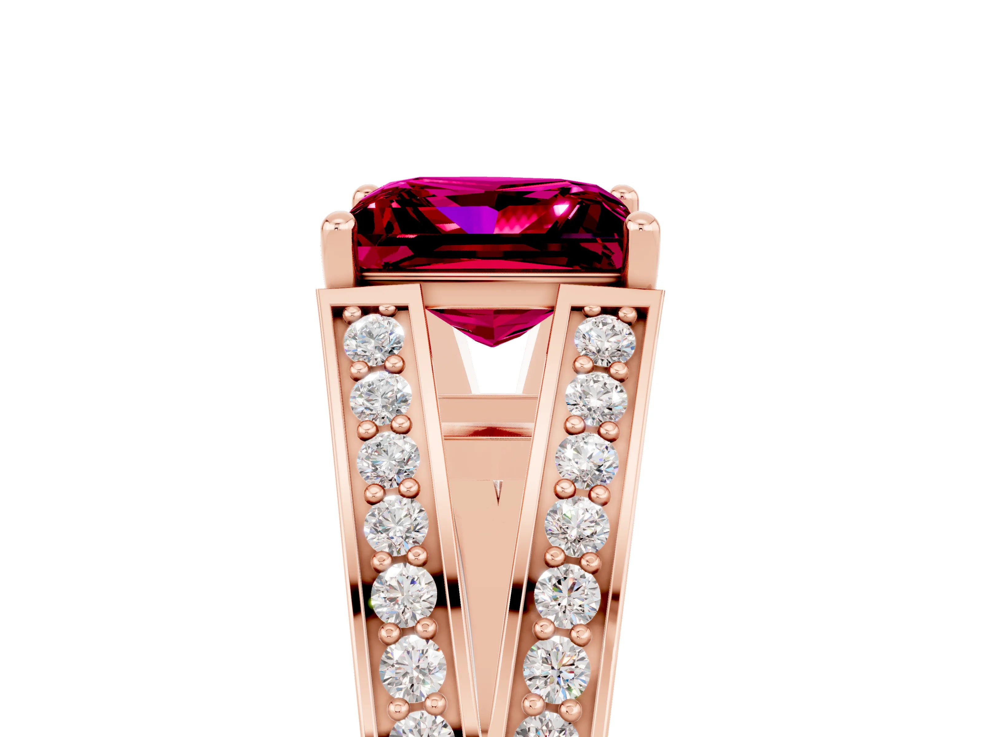 Rose gold Princess Cut Garnet Split Shank Ring with Pavé Band and Four-Prong Setting_5