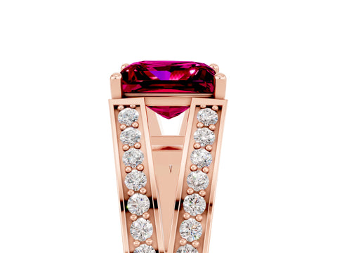 Rose gold Princess Cut Garnet Split Shank Ring with Pavé Band and Four-Prong Setting_5
