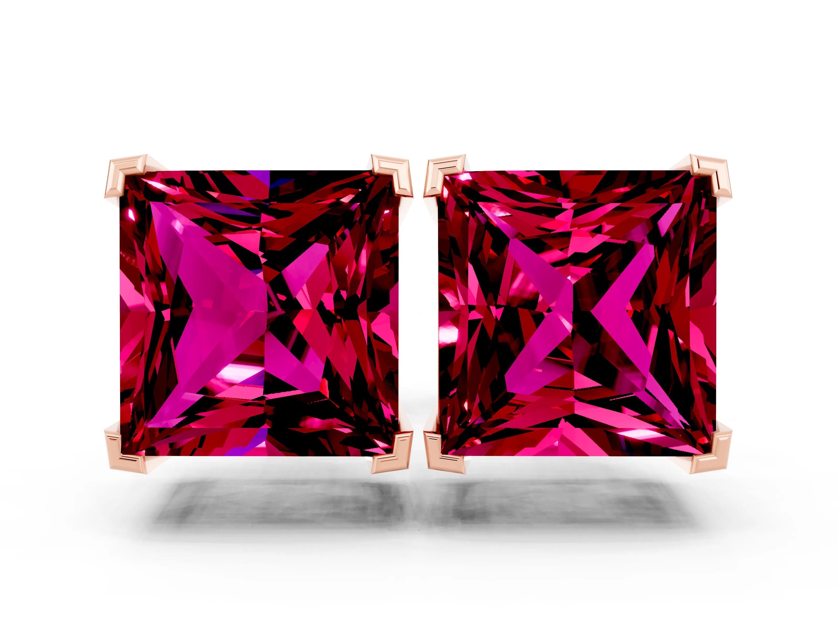 Rose gold Princess Cut Garnet Stud Earrings_24