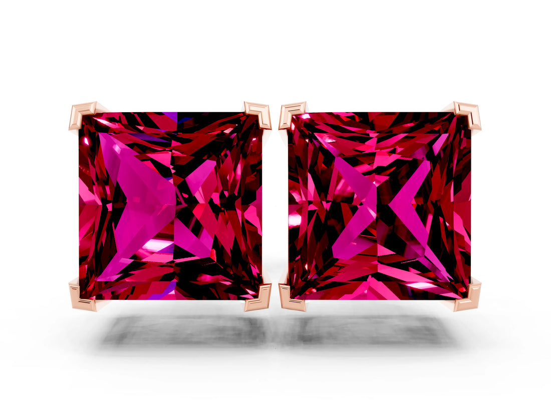 Rose gold Princess Cut Garnet Stud Earrings_24