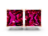 Rose gold Princess Cut Garnet Stud Earrings_24