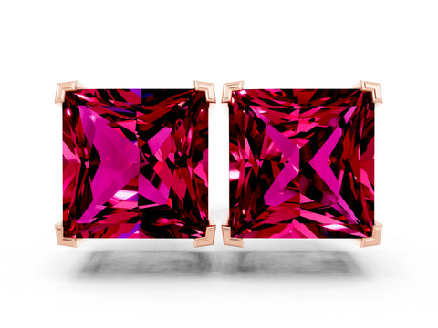 Rose gold Princess Cut Garnet Stud Earrings_24
