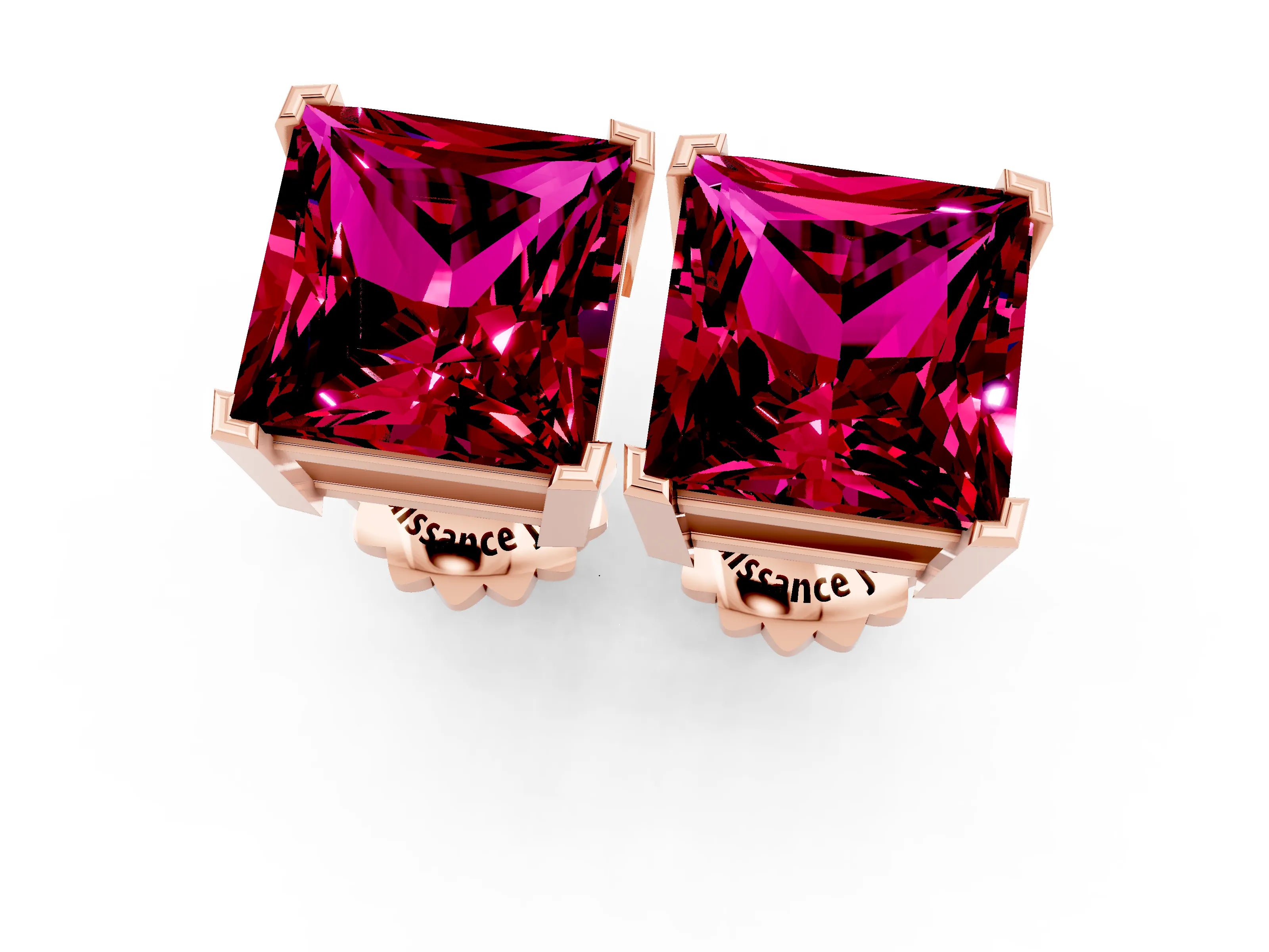 Rose gold Princess Cut Garnet Stud Earrings_25