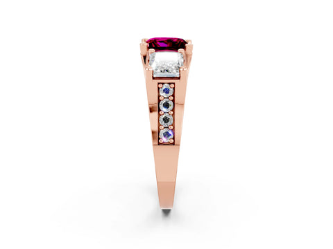 Rose gold Princess Cut Garnet Three-Stone Ring with Channel Set Band and Four-Prong Setting_2
