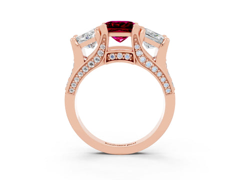 Rose gold Princess Cut Garnet Three-Stone Ring with Channel Set Band and Four-Prong Setting_3