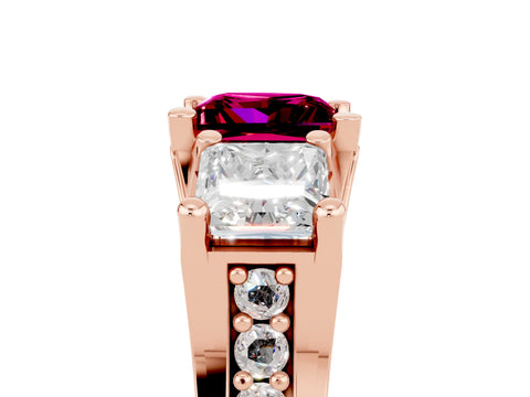 Rose gold Princess Cut Garnet Three-Stone Ring with Channel Set Band and Four-Prong Setting_5