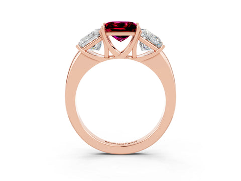 Rose gold Princess Cut Garnet Three-Stone Ring with Four-Prong Setting and Classic Band_3