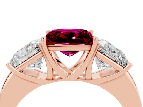 Rose gold Princess Cut Garnet Three-Stone Ring with Four-Prong Setting and Classic Band_4