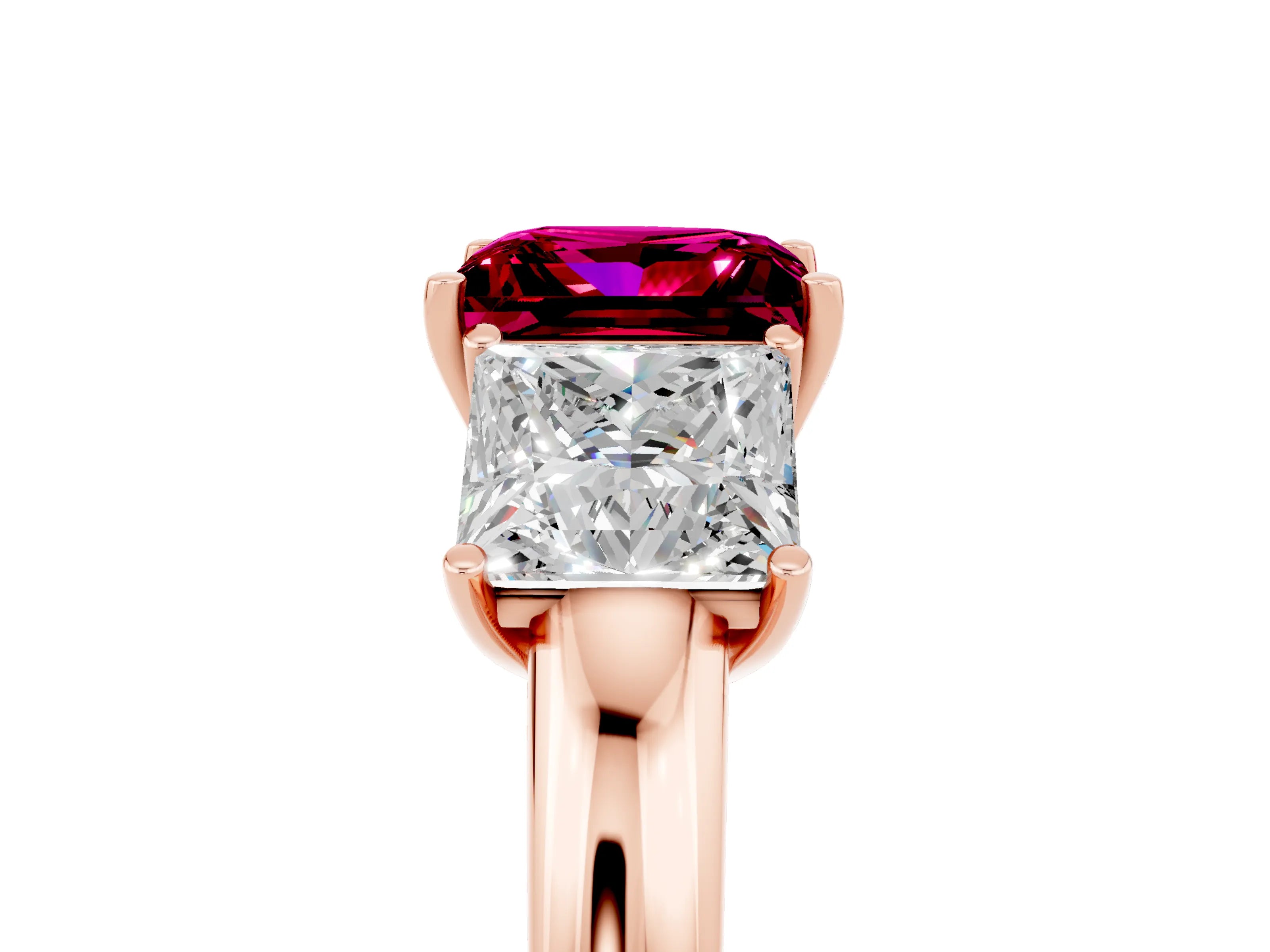 Rose gold Princess Cut Garnet Three-Stone Ring with Four-Prong Setting and Classic Band_5