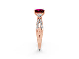 Rose gold Princess Cut Garnet Three-Stone Ring with Pavé Split Shank and Four-Prong Setting_2