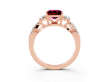 Rose gold Princess Cut Garnet Three-Stone Ring with Pavé Split Shank and Four-Prong Setting_3