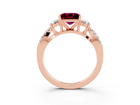 Rose gold Princess Cut Garnet Three-Stone Ring with Pavé Split Shank and Four-Prong Setting_3