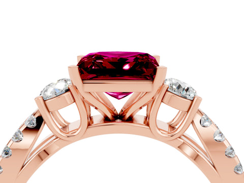 Rose gold Princess Cut Garnet Three-Stone Ring with Pavé Split Shank and Four-Prong Setting_4