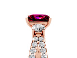 Rose gold Princess Cut Garnet Three-Stone Ring with Pavé Split Shank and Four-Prong Setting_5