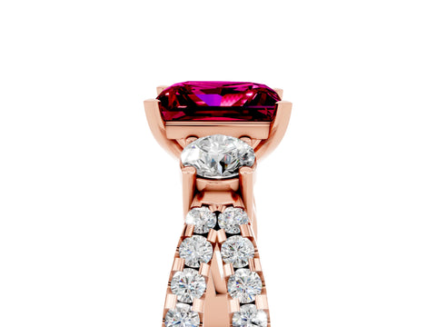 Rose gold Princess Cut Garnet Three-Stone Ring with Pavé Split Shank and Four-Prong Setting_5
