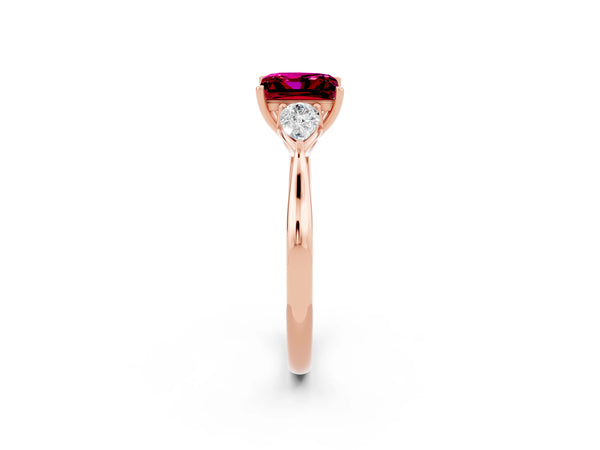 Rose gold Princess Cut Garnet Three-Stone Ring with Pear  Side Stones and Prong Setting