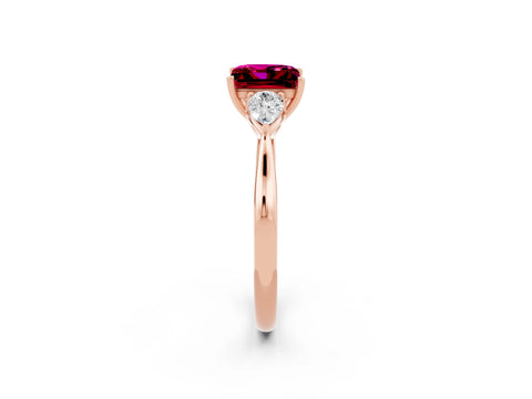 Rose gold Princess Cut Garnet Three-Stone Ring with Pear Side Stones and Four-Prong Setting_14