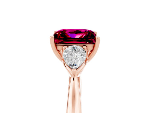 Rose gold Princess Cut Garnet Three-Stone Ring with Pear Side Stones and Four-Prong Setting_17