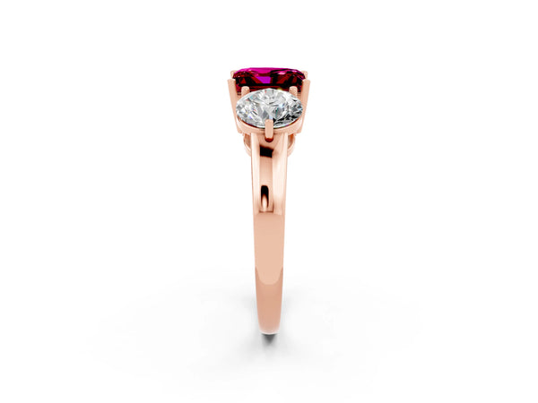 Rose gold Princess Cut Garnet Three-Stone Ring with Prong Setting and Classic Band
