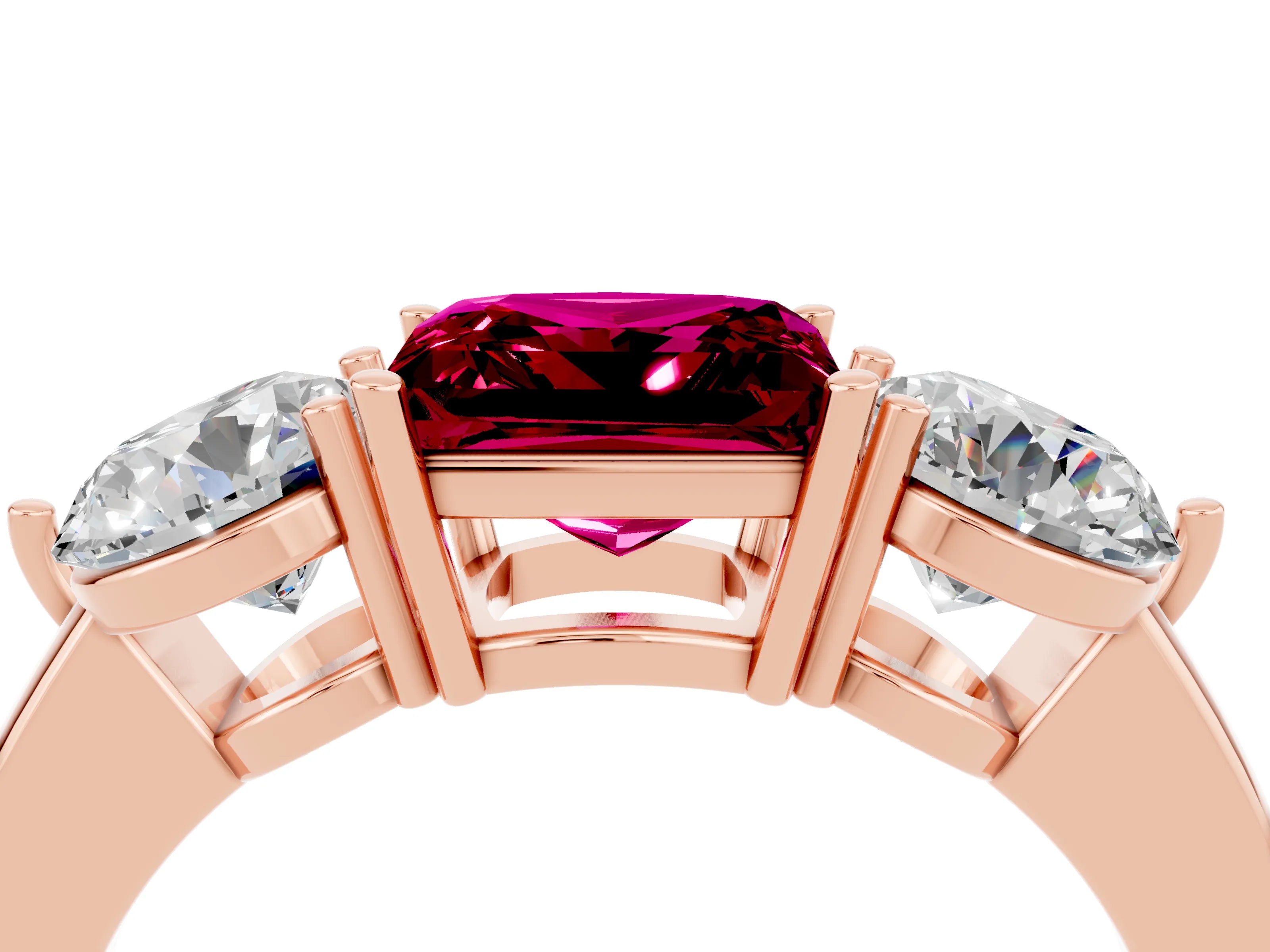 Rose gold Princess Cut Garnet Three-Stone Ring with Prong Setting and Classic Band_4