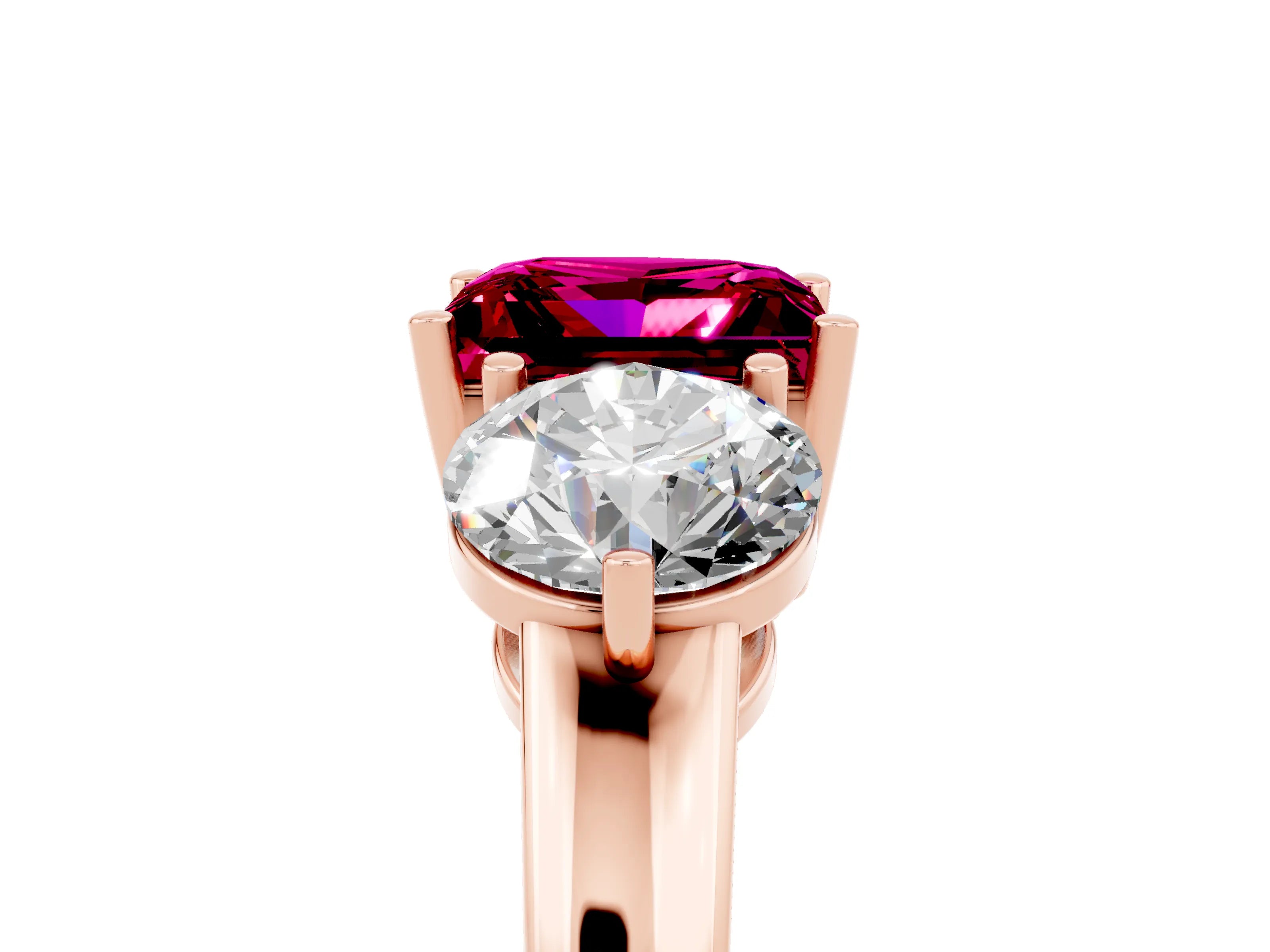 Rose gold Princess Cut Garnet Three-Stone Ring with Prong Setting and Classic Band_5
