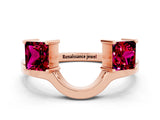 Rose gold Princess Cut Garnet Two-Stone Open Band Ring with Four-Prong Setting_6