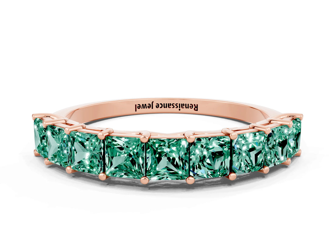 Rose gold Princess Cut Green Sapphire Channel-Set Eternity Band with Prong Setting_6